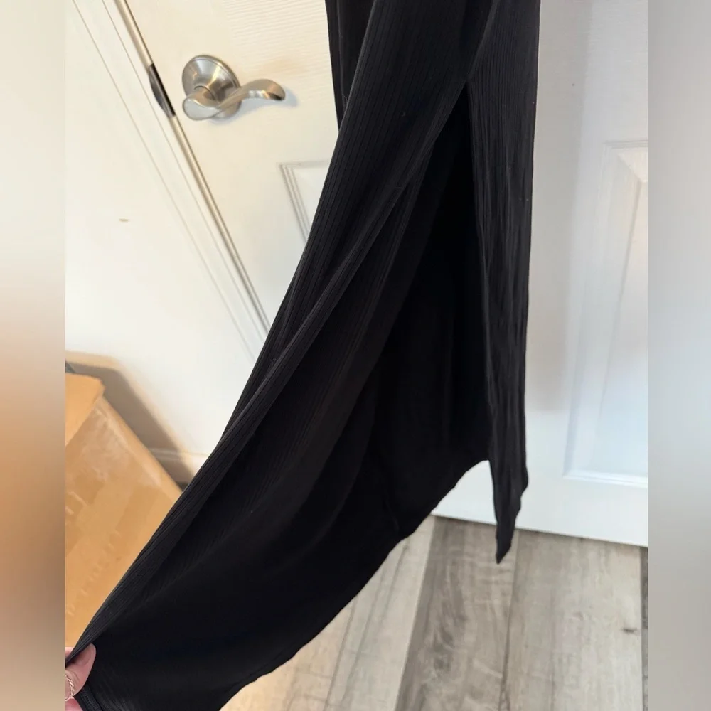 L‎ Space Midi Dress Black ribbed sleeveless side slit NWT